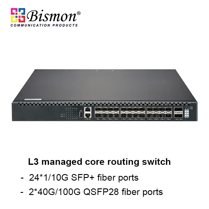 24*1/10G SFP+ fiber with 2*40G/100G QSFP28 fiber L3 managed core routing switch
